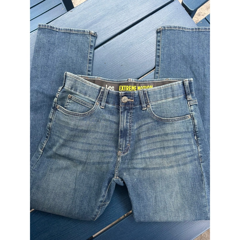 Lee Extreme Motion Slim Fit Straight Leg Jeans Mens 34x32 Blue Performance Denim